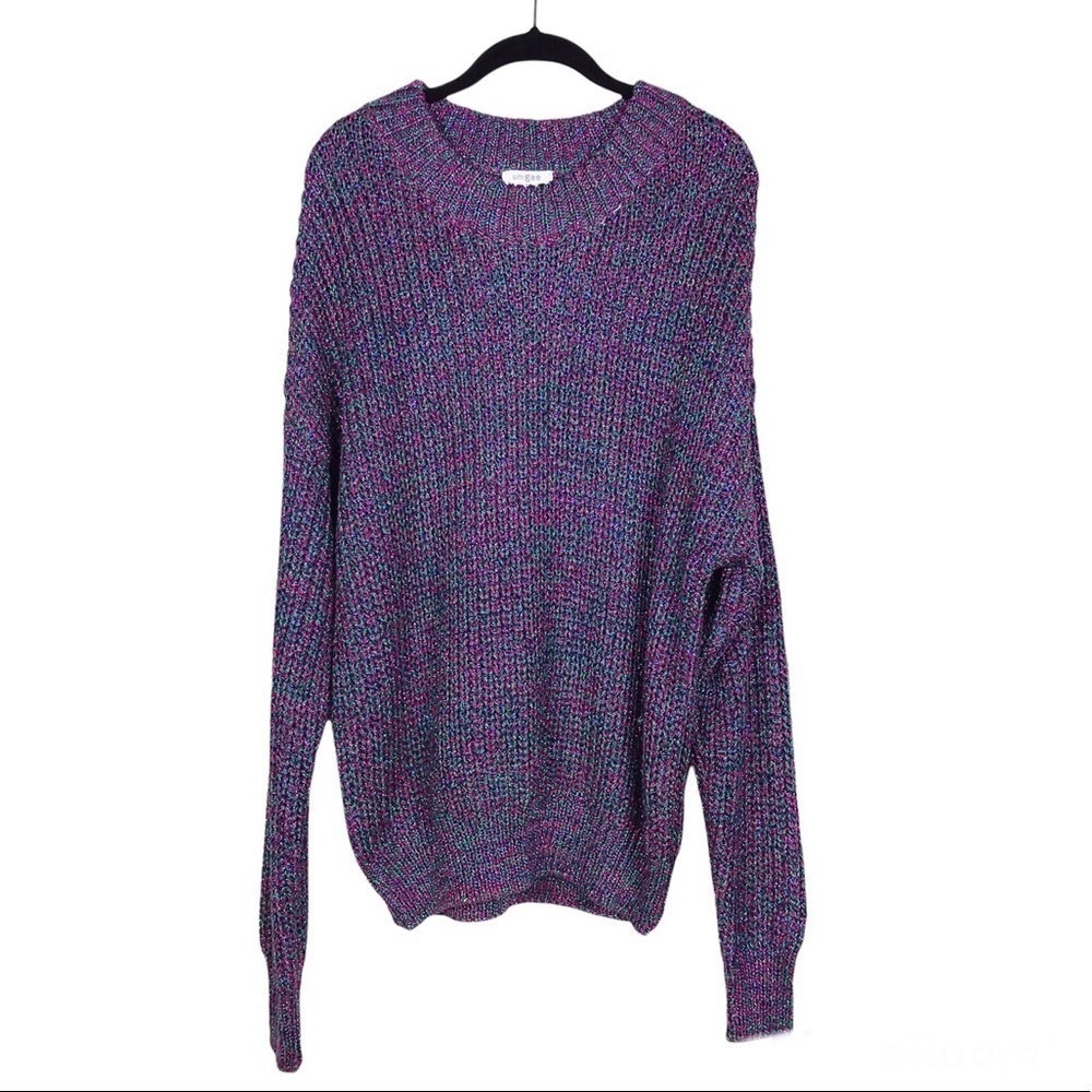 Umgee Multicolor Lurex Crewneck Long Sleeve Chunky Pullover Sweater M